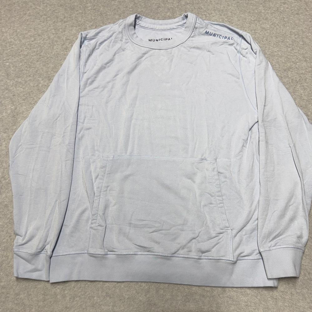 Municipal Sweatshirt Mens Large Blue Fleece Crewneck Kangaroo Pocket Pullover